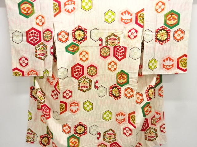 JAPANESE KIMONO / ANTIQUE JUBAN / SILK / KINSHA / FLORAL KIKKO